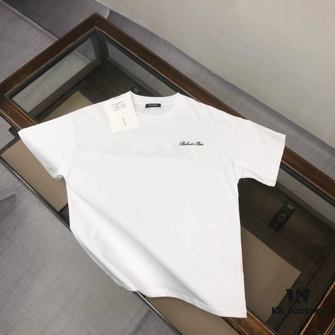 BALMAIN 2025 SS Collection Counterpart Crew Neck Short Sleeve T-Shirt with Custom Embroidered Logo – Premium Heavyweight Cotton Fabric, Unisex Design