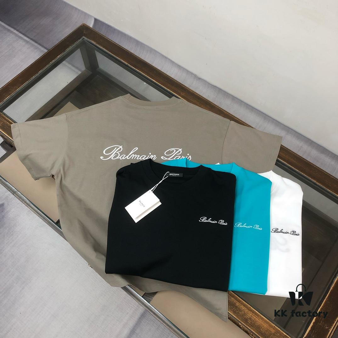 BALMAIN 2025 SS Collection Counterpart Crew Neck Short Sleeve T-Shirt with Custom Embroidered Logo – Premium Heavyweight Cotton Fabric, Unisex Design