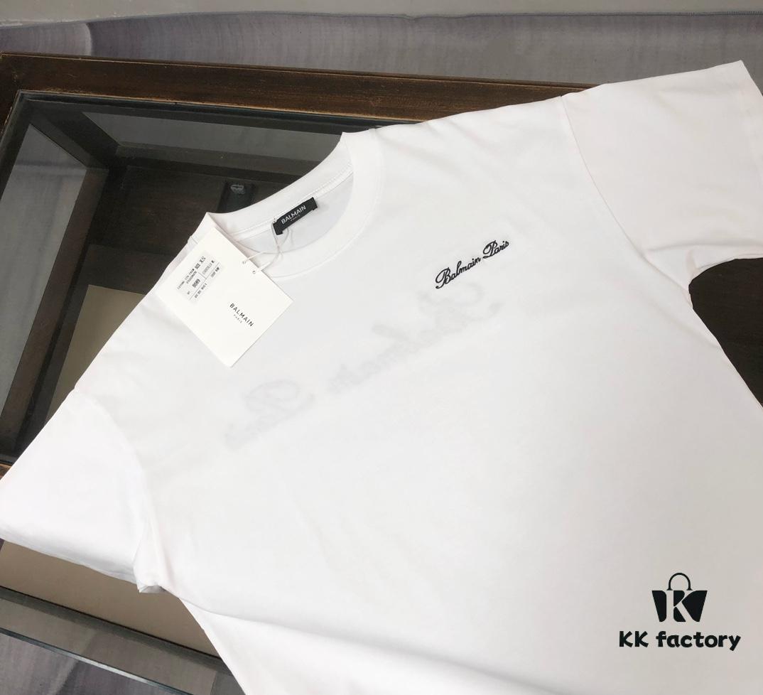 BALMAIN 2025 SS Collection Counterpart Crew Neck Short Sleeve T-Shirt with Custom Embroidered Logo – Premium Heavyweight Cotton Fabric, Unisex Design