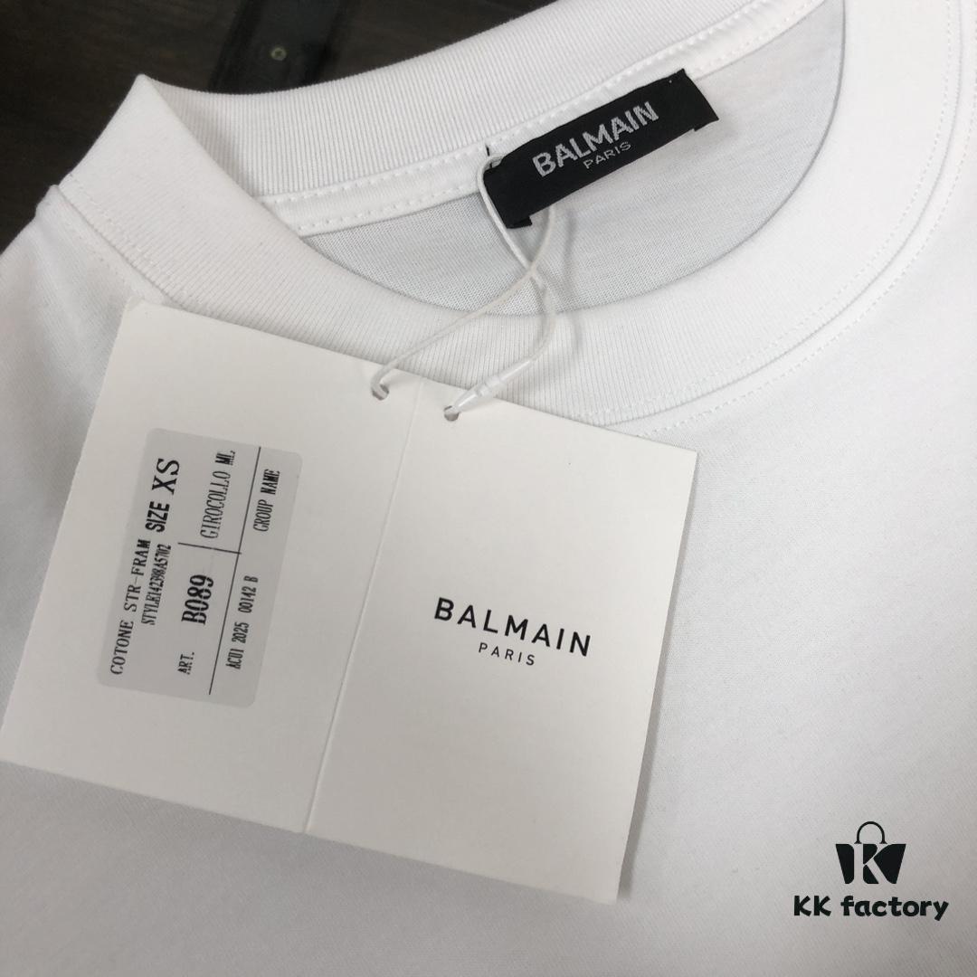 BALMAIN 2025 SS Collection Counterpart Crew Neck Short Sleeve T-Shirt with Custom Embroidered Logo – Premium Heavyweight Cotton Fabric, Unisex Design