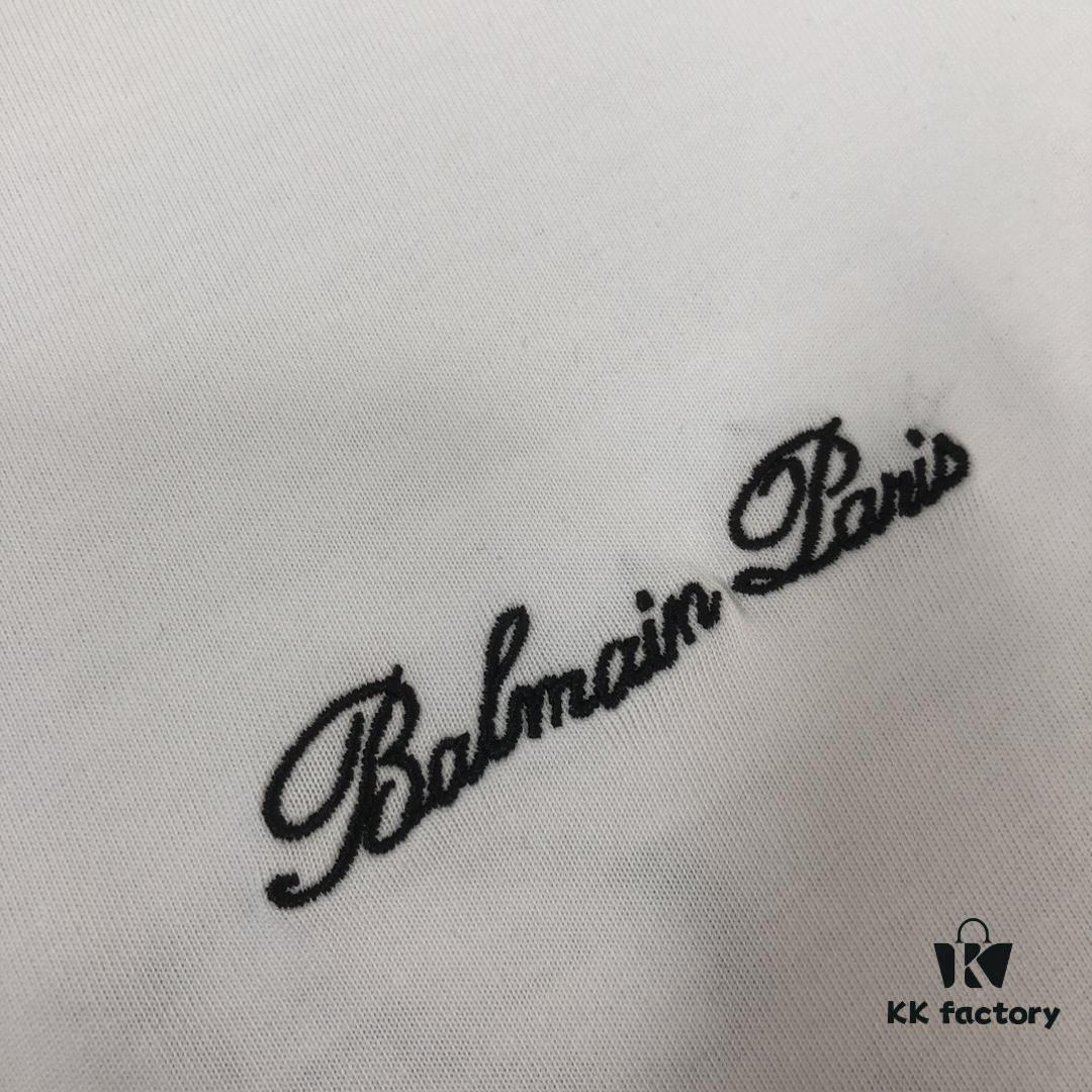 BALMAIN 2025 SS Collection Counterpart Crew Neck Short Sleeve T-Shirt with Custom Embroidered Logo – Premium Heavyweight Cotton Fabric, Unisex Design