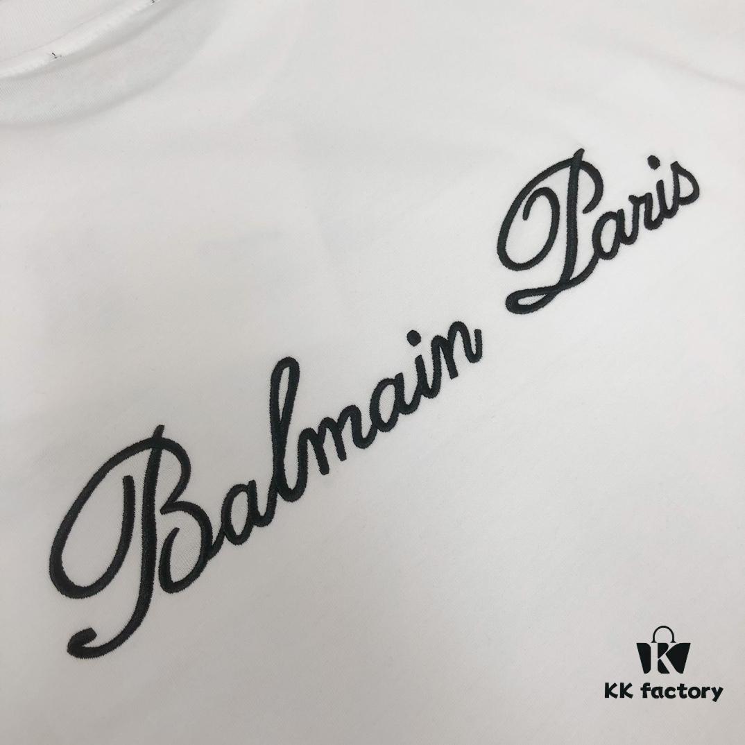BALMAIN 2025 SS Collection Counterpart Crew Neck Short Sleeve T-Shirt with Custom Embroidered Logo – Premium Heavyweight Cotton Fabric, Unisex Design