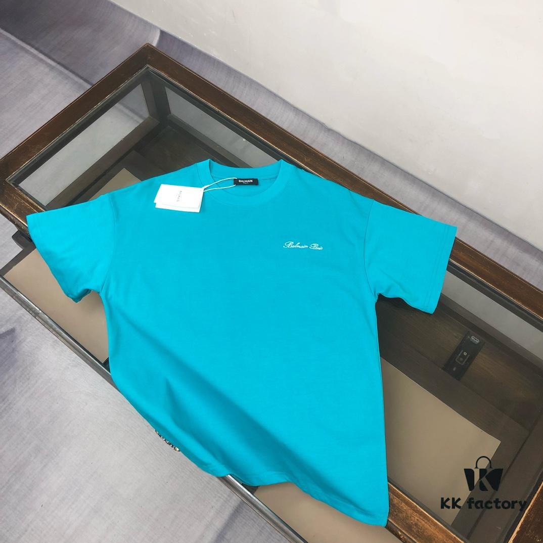 BALMAIN 2025 SS Collection Round Neck Short Sleeve T-Shirt – Same Design as Official Counter – Front and Back Custom Embroidered Logo – Exclusive Fabric – Thick, Structured Build