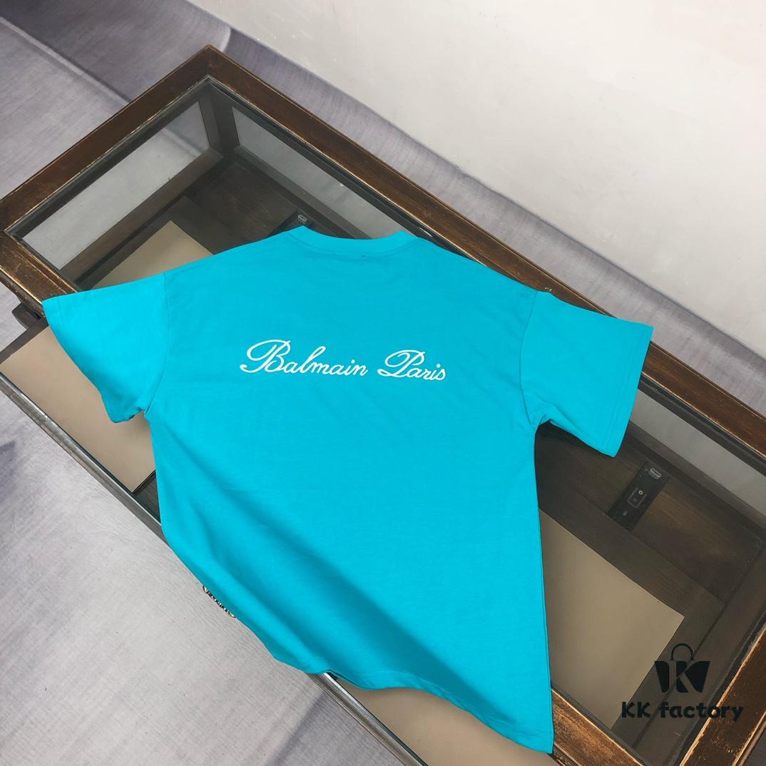 BALMAIN 2025 SS Collection Round Neck Short Sleeve T-Shirt – Same Design as Official Counter – Front and Back Custom Embroidered Logo – Exclusive Fabric – Thick, Structured Build