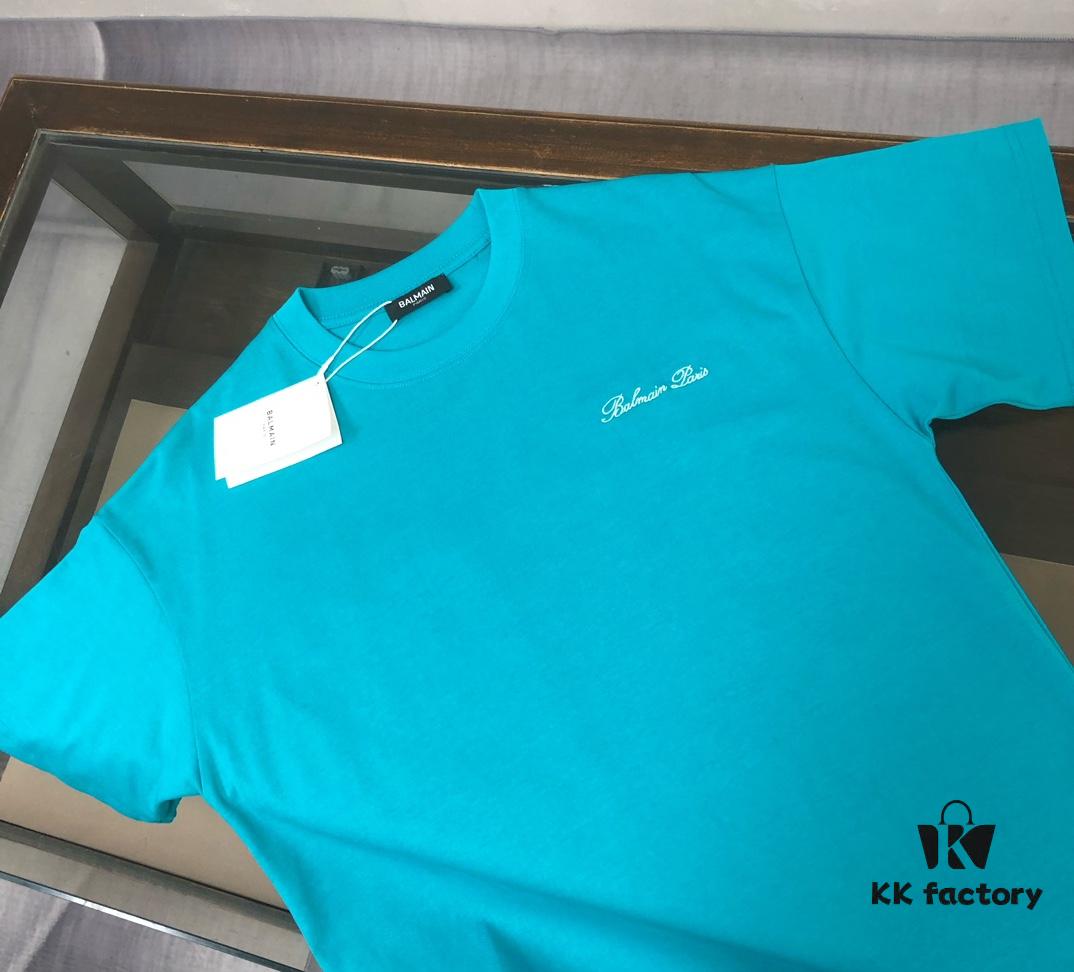 BALMAIN 2025 SS Collection Round Neck Short Sleeve T-Shirt – Same Design as Official Counter – Front and Back Custom Embroidered Logo – Exclusive Fabric – Thick, Structured Build