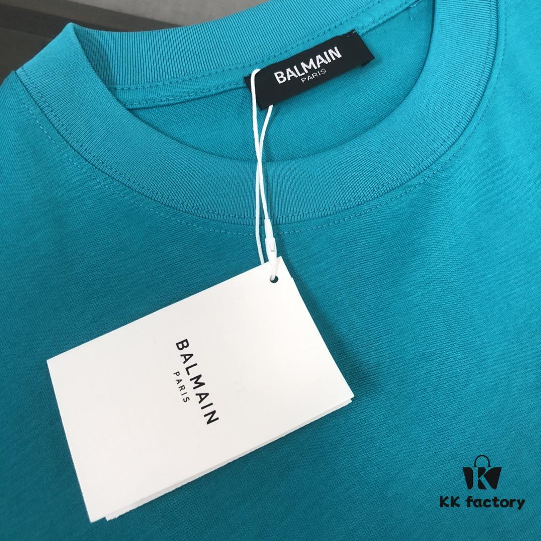 BALMAIN 2025 SS Collection Round Neck Short Sleeve T-Shirt – Same Design as Official Counter – Front and Back Custom Embroidered Logo – Exclusive Fabric – Thick, Structured Build