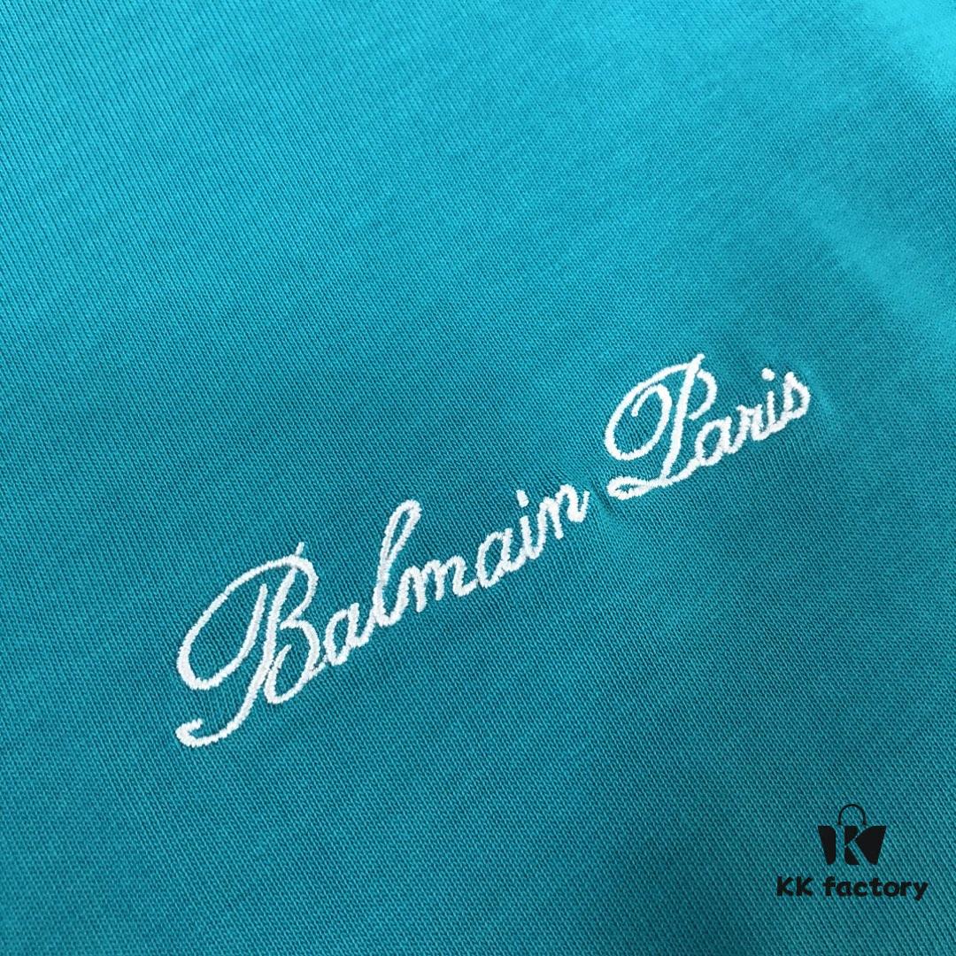 BALMAIN 2025 SS Collection Round Neck Short Sleeve T-Shirt – Same Design as Official Counter – Front and Back Custom Embroidered Logo – Exclusive Fabric – Thick, Structured Build