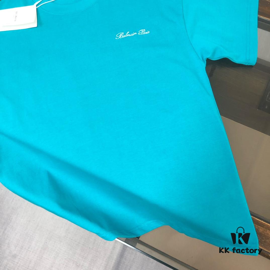 BALMAIN 2025 SS Collection Round Neck Short Sleeve T-Shirt – Same Design as Official Counter – Front and Back Custom Embroidered Logo – Exclusive Fabric – Thick, Structured Build