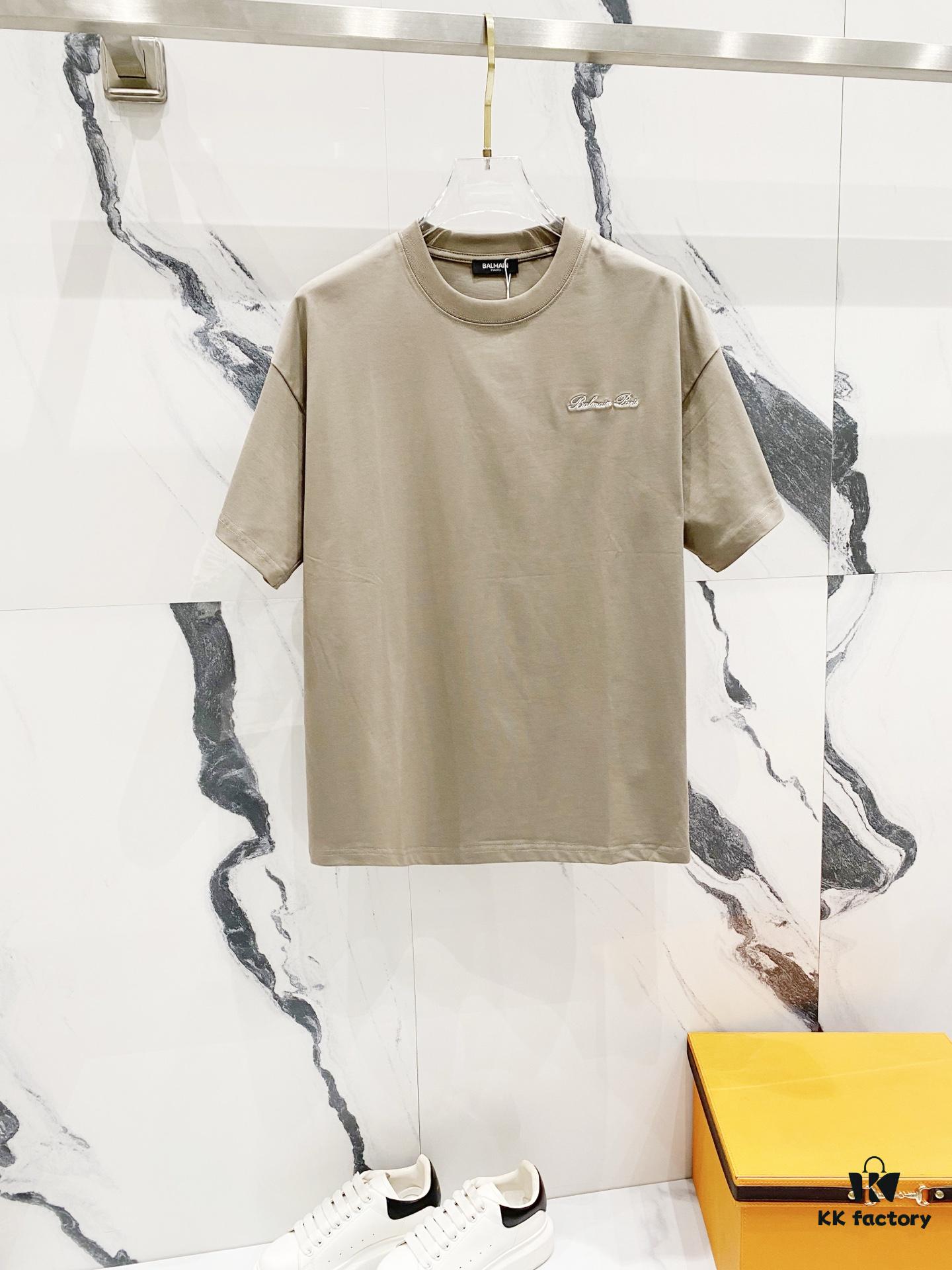 BALMAIN Crew Neck Short Sleeve T-Shirt 260g with Embroidered Logo