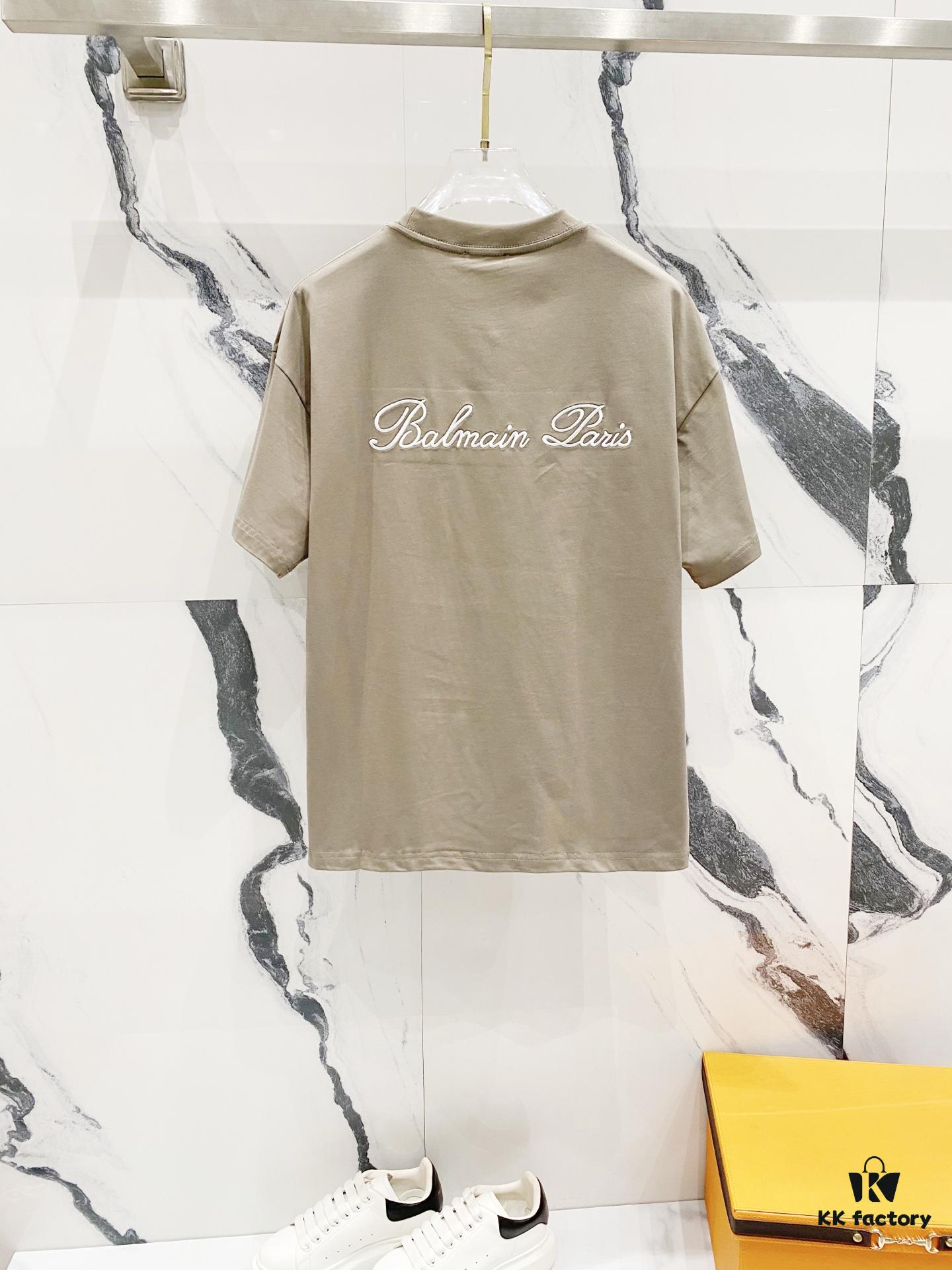 BALMAIN Crew Neck Short Sleeve T-Shirt 260g with Embroidered Logo