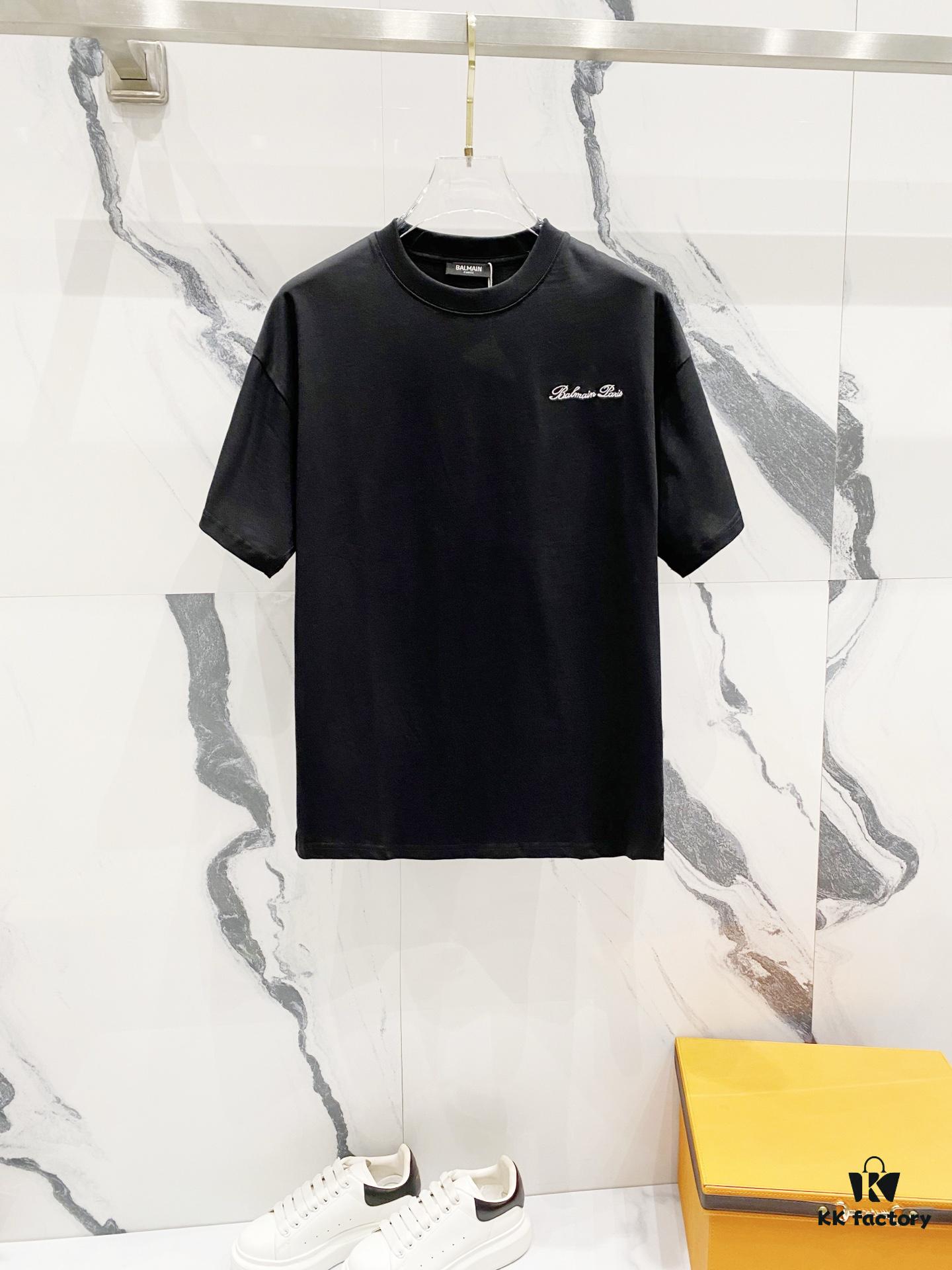 BALMAIN 260g Crew Neck Short Sleeve T-Shirt with Embroidered Brand Logo