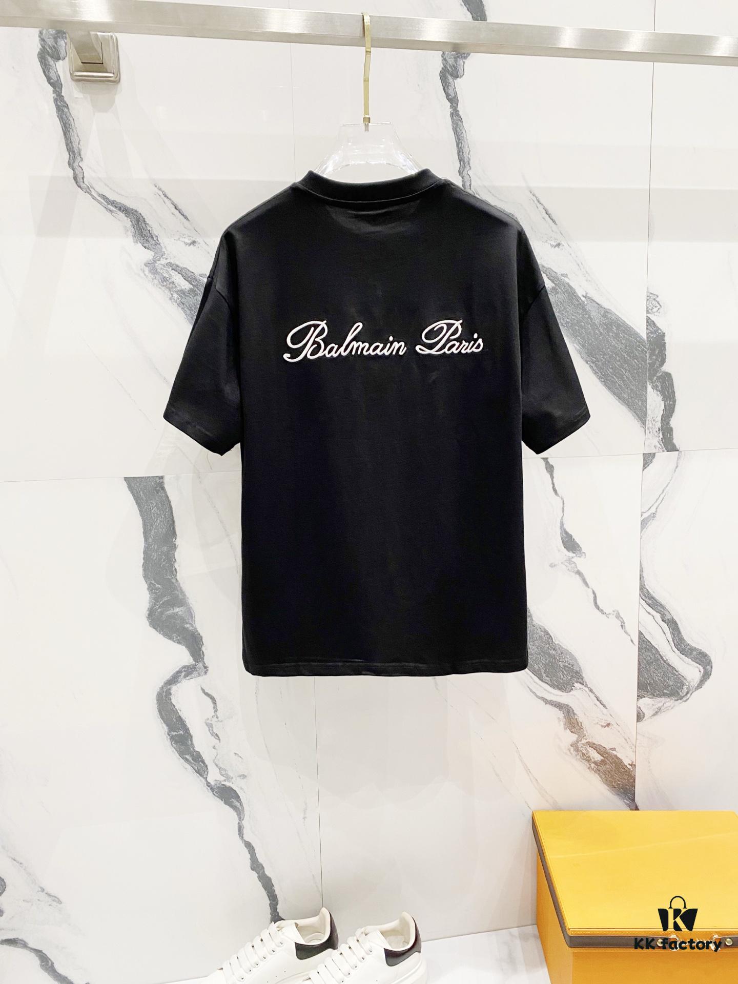 BALMAIN 260g Crew Neck Short Sleeve T-Shirt with Embroidered Brand Logo