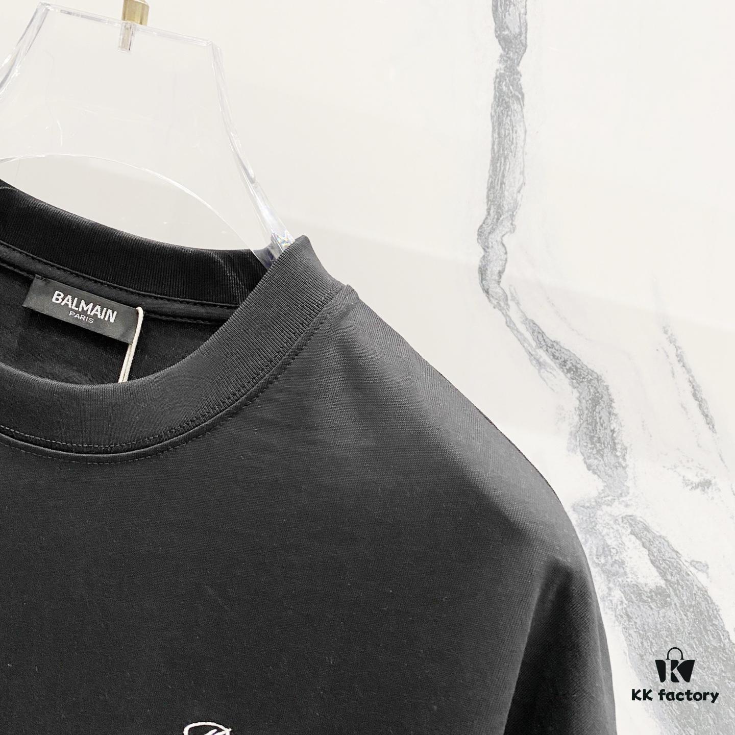 BALMAIN 260g Crew Neck Short Sleeve T-Shirt with Embroidered Brand Logo