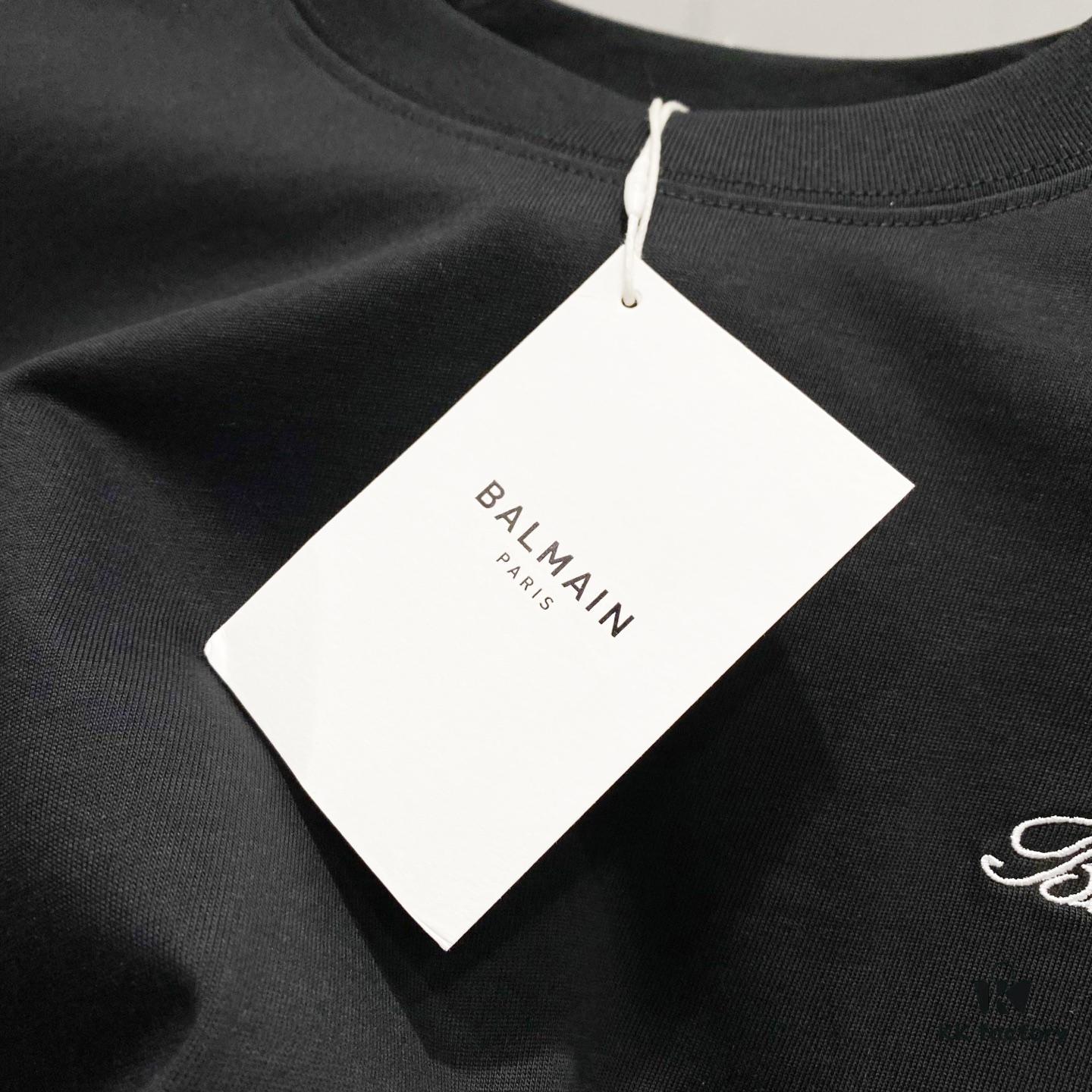 BALMAIN 260g Crew Neck Short Sleeve T-Shirt with Embroidered Brand Logo