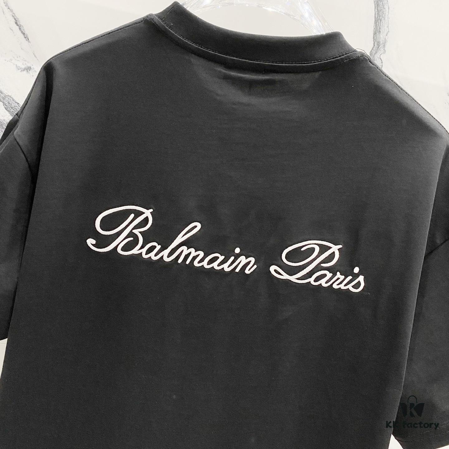 BALMAIN 260g Crew Neck Short Sleeve T-Shirt with Embroidered Brand Logo