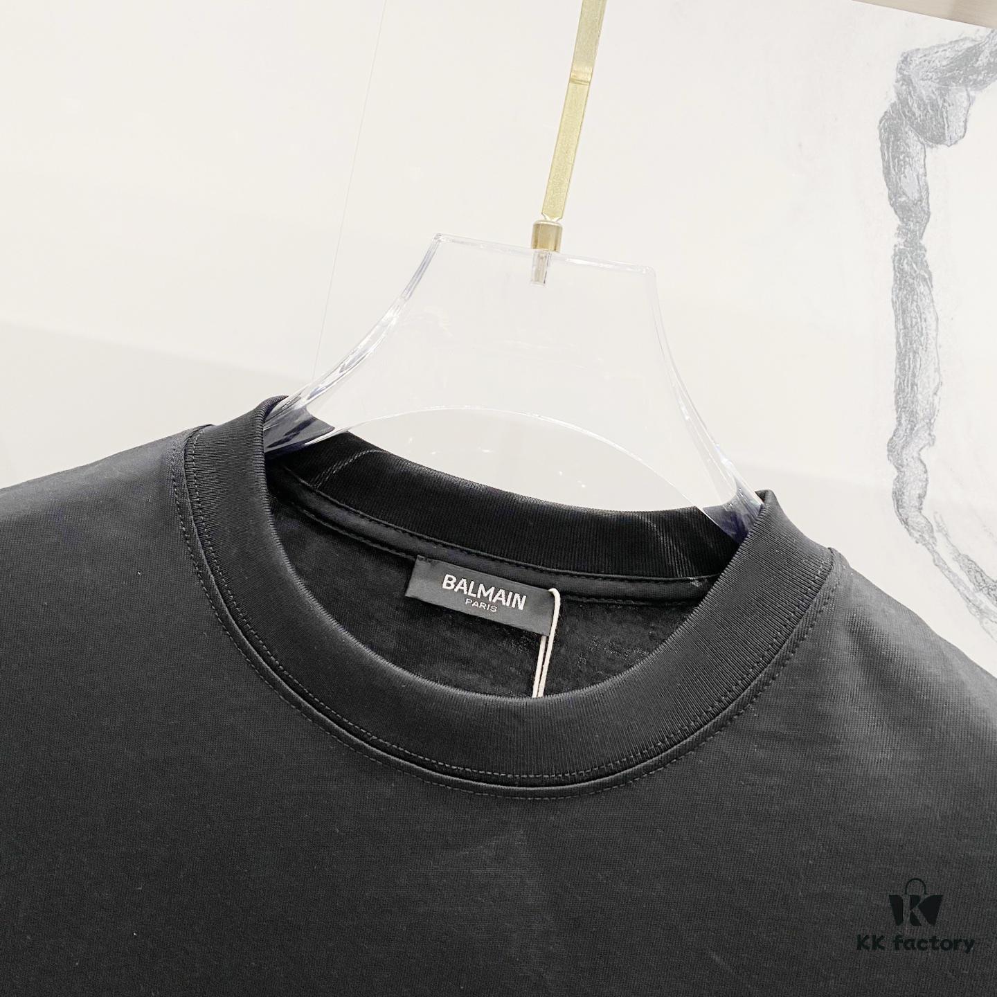 BALMAIN 260g Crew Neck Short Sleeve T-Shirt with Embroidered Brand Logo