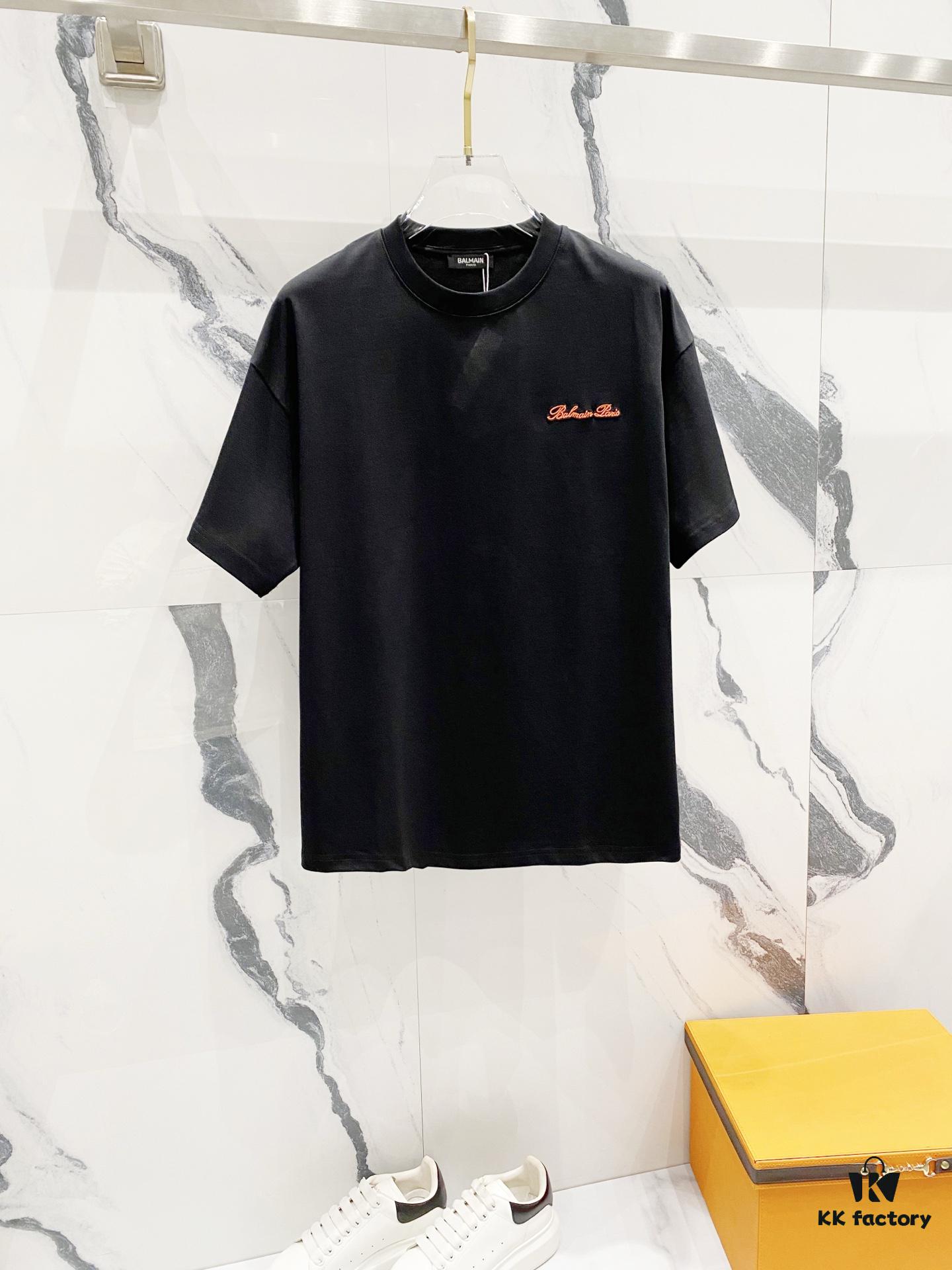 BALMAIN 260g Crew Neck Short Sleeve T-Shirt Embroidered Small Letter Logo Saint Warrior Brand Print Design