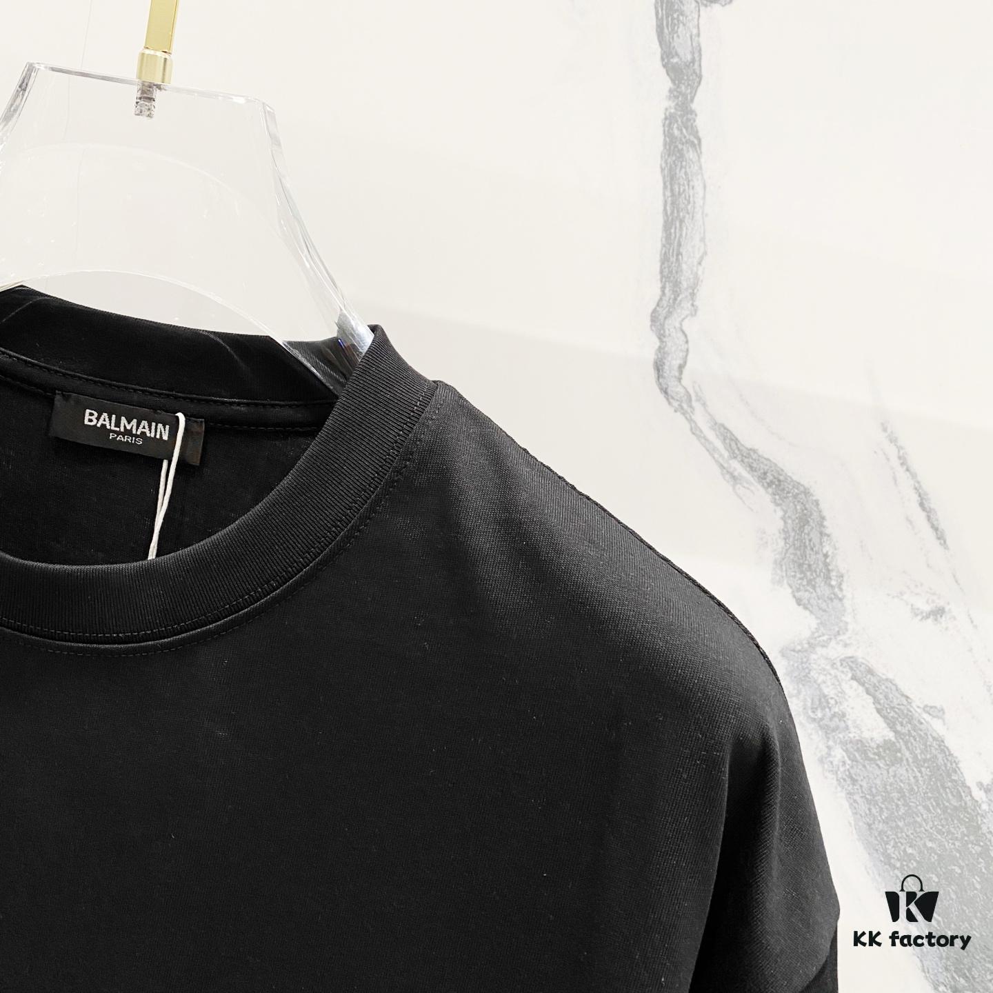 BALMAIN 260g Crew Neck Short Sleeve T-Shirt Embroidered Small Letter Logo Saint Warrior Brand Print Design