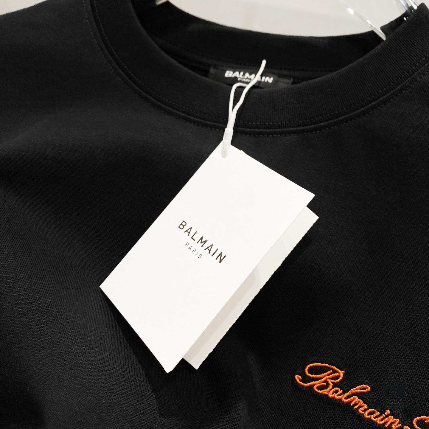 BALMAIN 260g Crew Neck Short Sleeve T-Shirt Embroidered Small Letter Logo Saint Warrior Brand Print Design