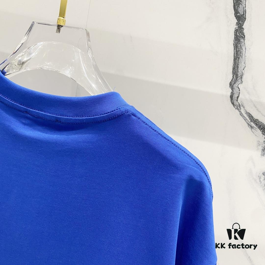 BALMAIN Men's 260g Crew Neck Short Sleeve T-Shirt with Brand Letter Flocked Overlapping Logo Print