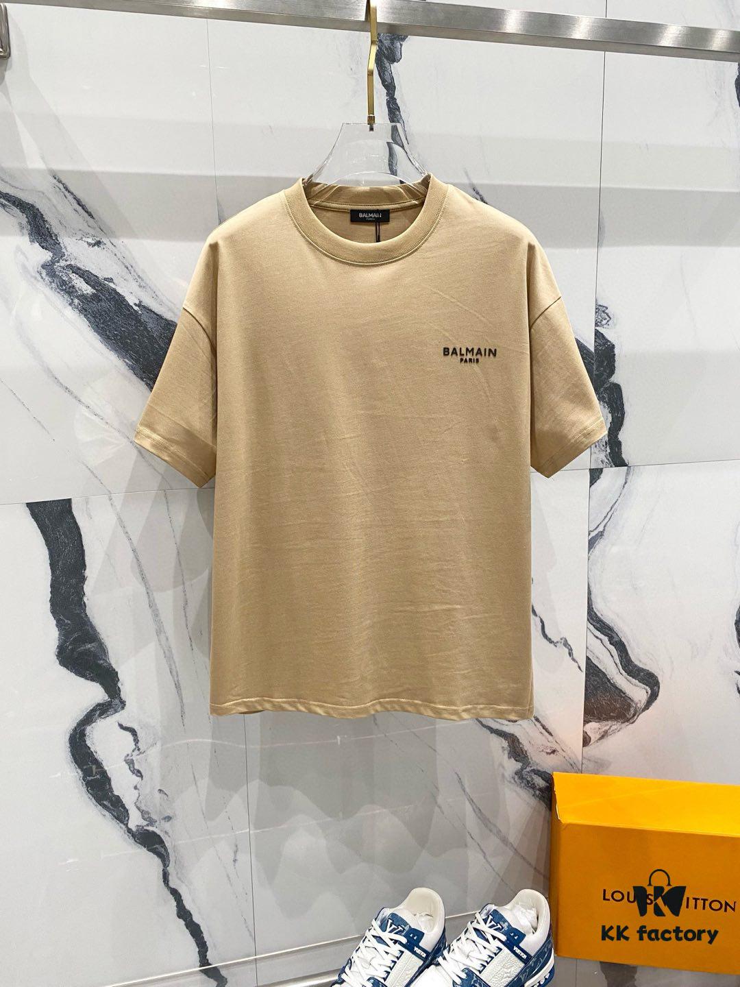 BALMAIN 260g Crew Neck Short Sleeve T-Shirt with Minimalist Silicone Logo