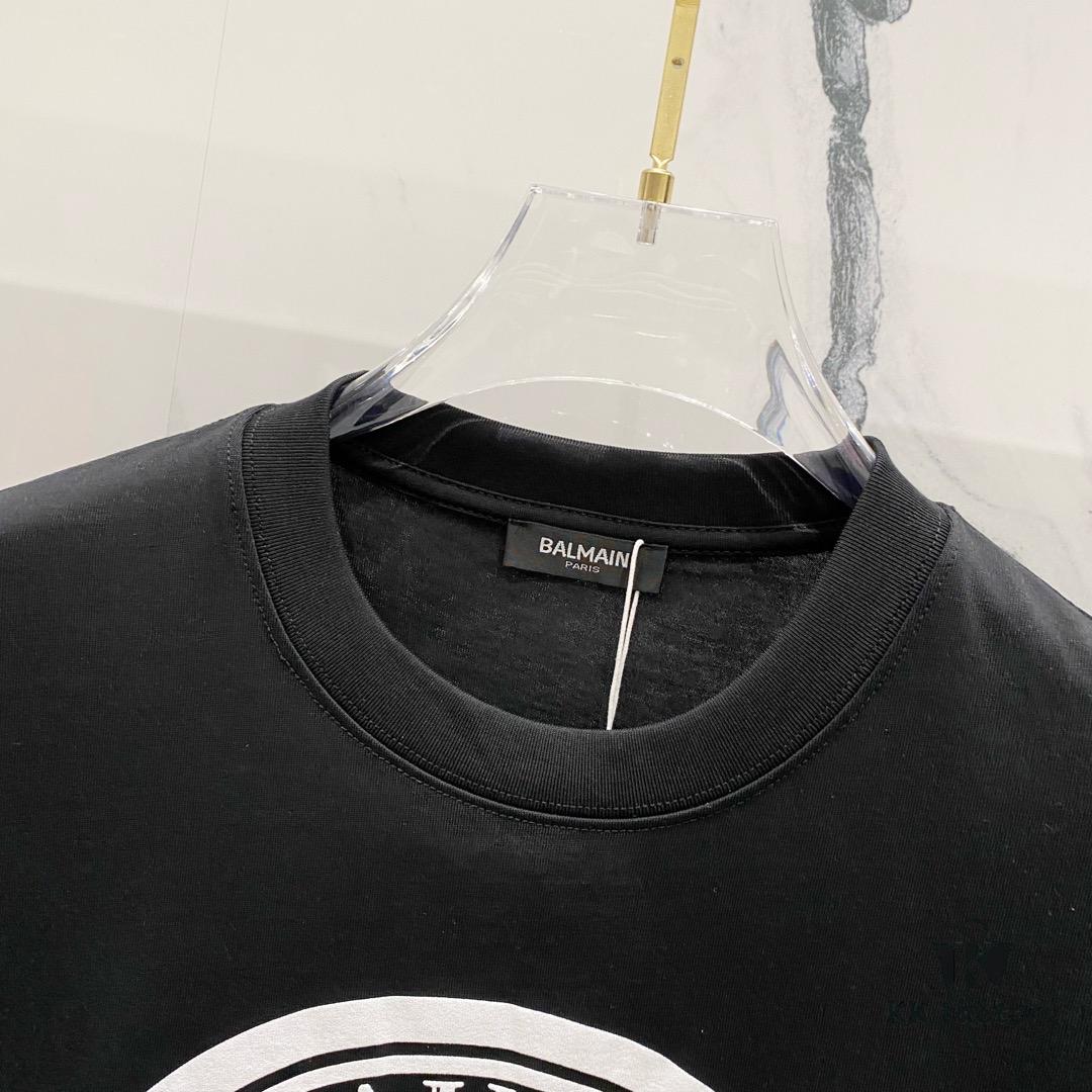 BALMAIN 260g Crew Neck Short Sleeve T-Shirt with Angel Shield and Letter Logo Print