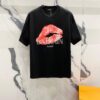BALMAIN Red Lip Print Round Neck Short Sleeve T-Shirt 260g