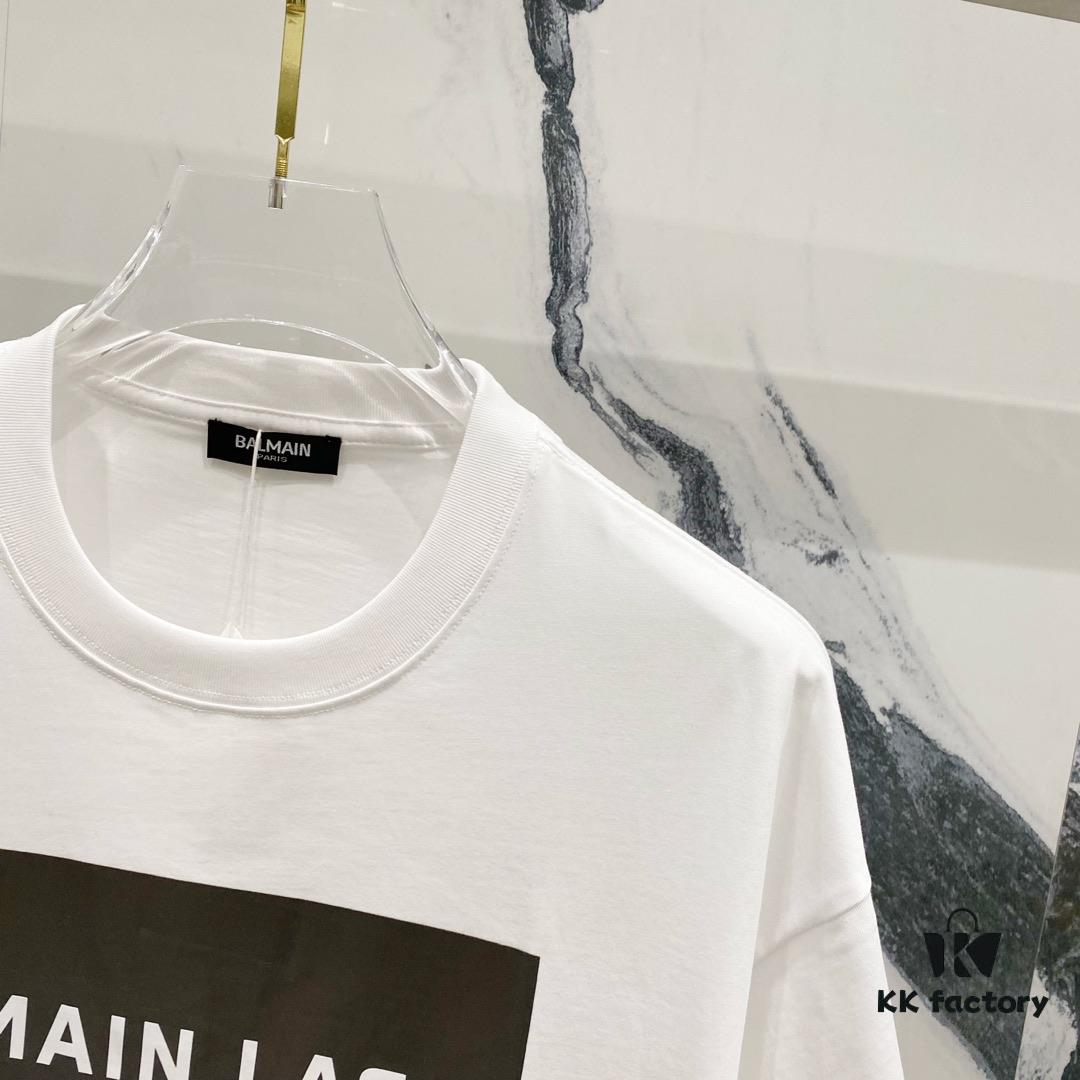 BALMAIN 260g Crew Neck Short Sleeve T-Shirt with Brand Overlapping Letter Print Logo Design