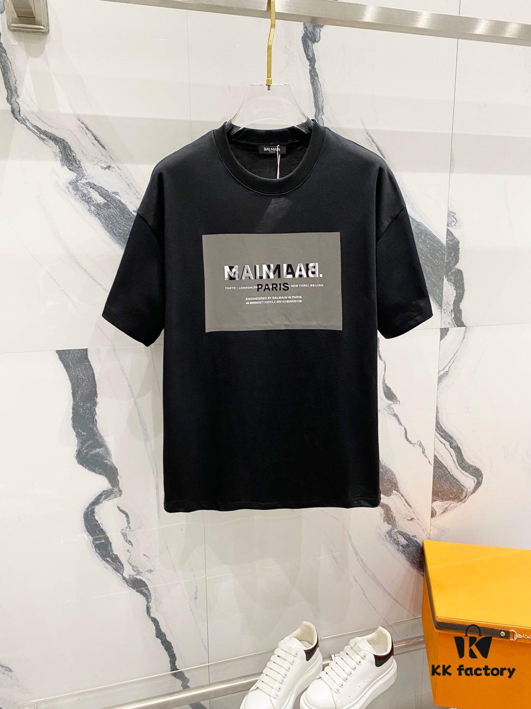 BALMAIN 260g Crew Neck Short Sleeve T-Shirt with Brand Overlapping Letter Print Logo Design