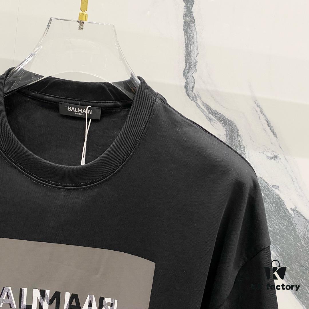 BALMAIN 260g Crew Neck Short Sleeve T-Shirt with Brand Overlapping Letter Print Logo Design