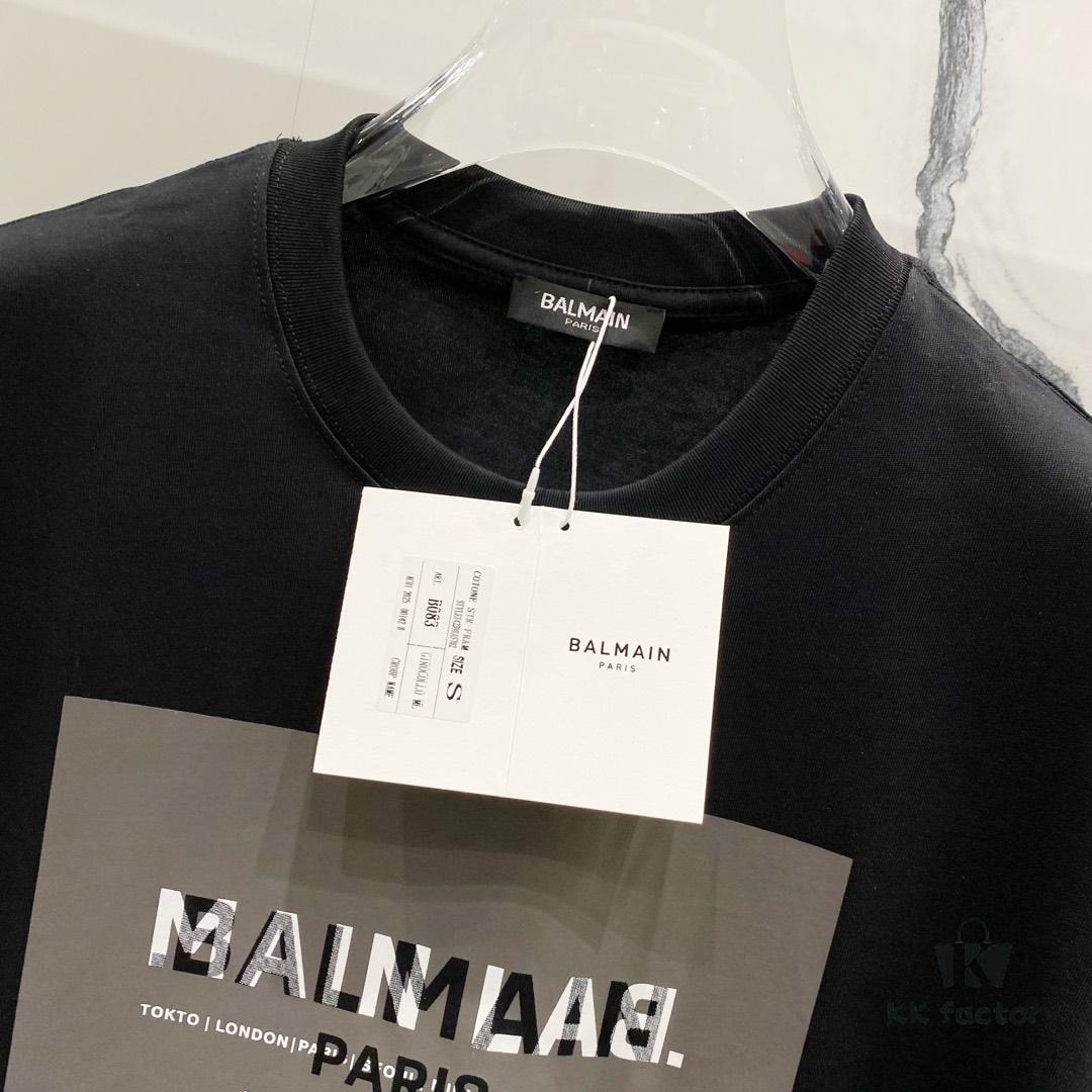 BALMAIN 260g Crew Neck Short Sleeve T-Shirt with Brand Overlapping Letter Print Logo Design