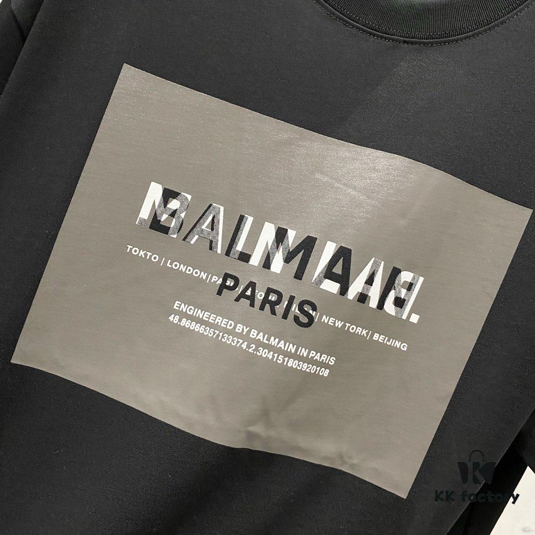 BALMAIN 260g Crew Neck Short Sleeve T-Shirt with Brand Overlapping Letter Print Logo Design