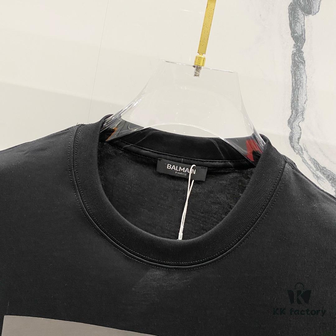 BALMAIN 260g Crew Neck Short Sleeve T-Shirt with Brand Overlapping Letter Print Logo Design