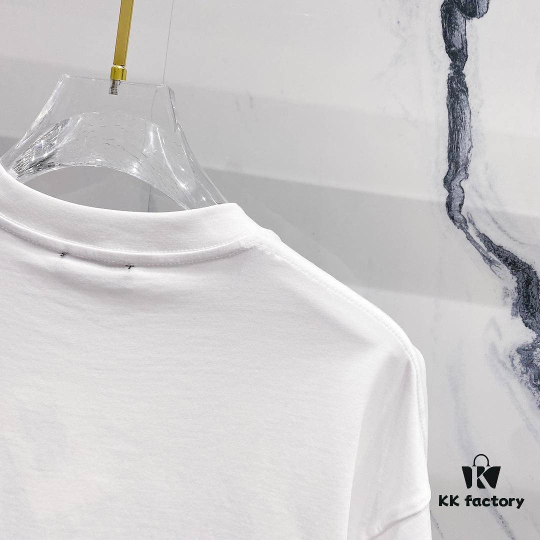 BALMAIN Men's 260g Crew Neck Short Sleeve T-Shirt with Brand Letter Flocked Shadow Print Logo