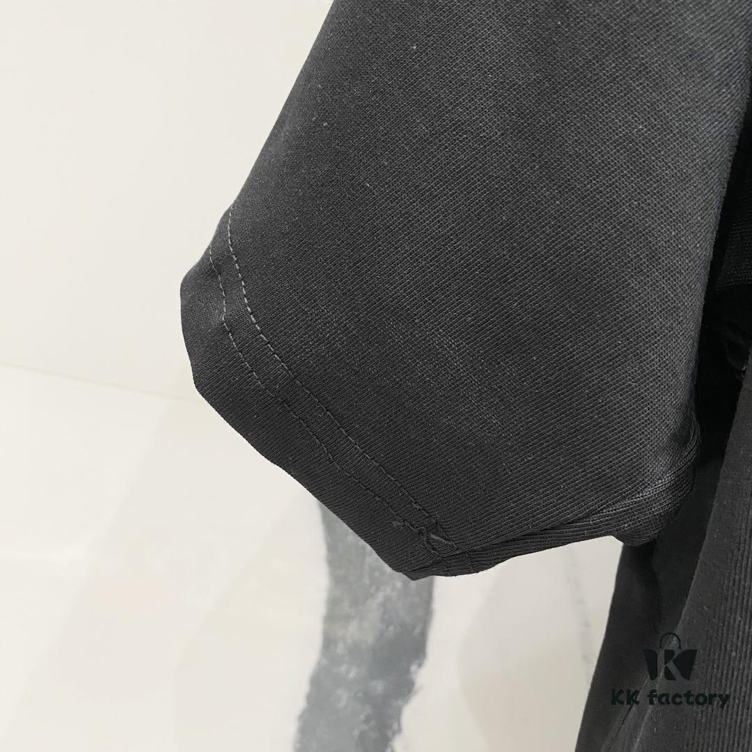 BALMAIN Men's 260g Crew Neck Short Sleeve T-Shirt with Brand Letter Flocked Overlapping Logo Print