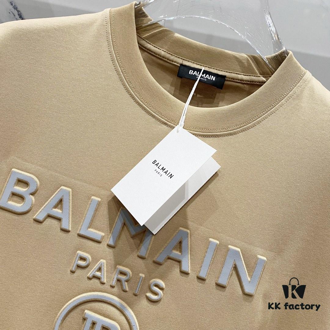 BALMAIN 260g Crew Neck Short Sleeve T-Shirt with Reflective 3M Logo