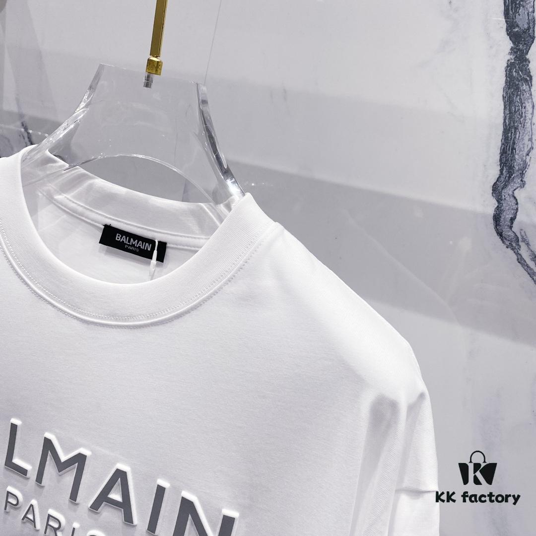 BALMAIN 260g Round Neck Short Sleeve T-Shirt with Reflective 3M Brand Embossed Logo