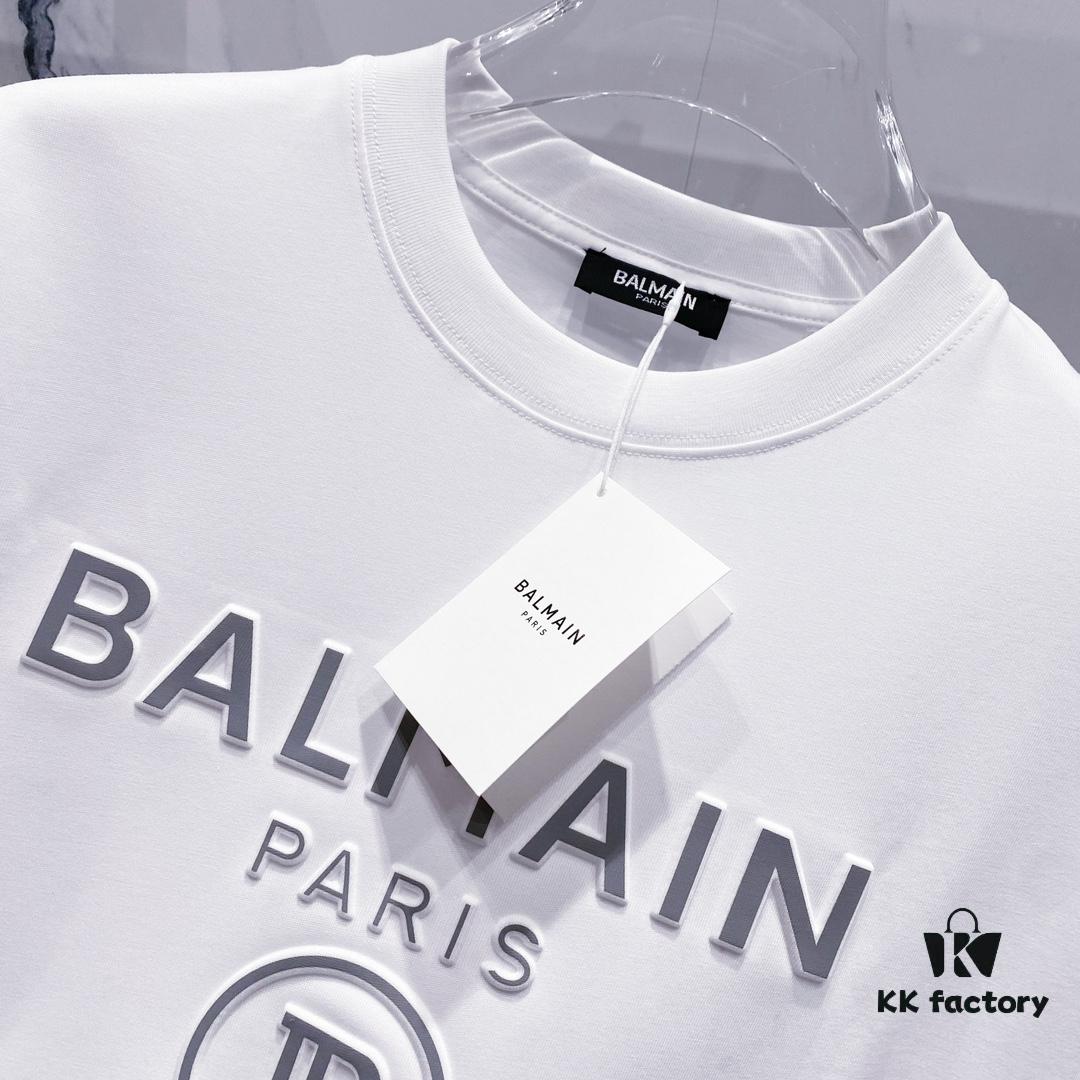 BALMAIN 260g Round Neck Short Sleeve T-Shirt with Reflective 3M Brand Embossed Logo