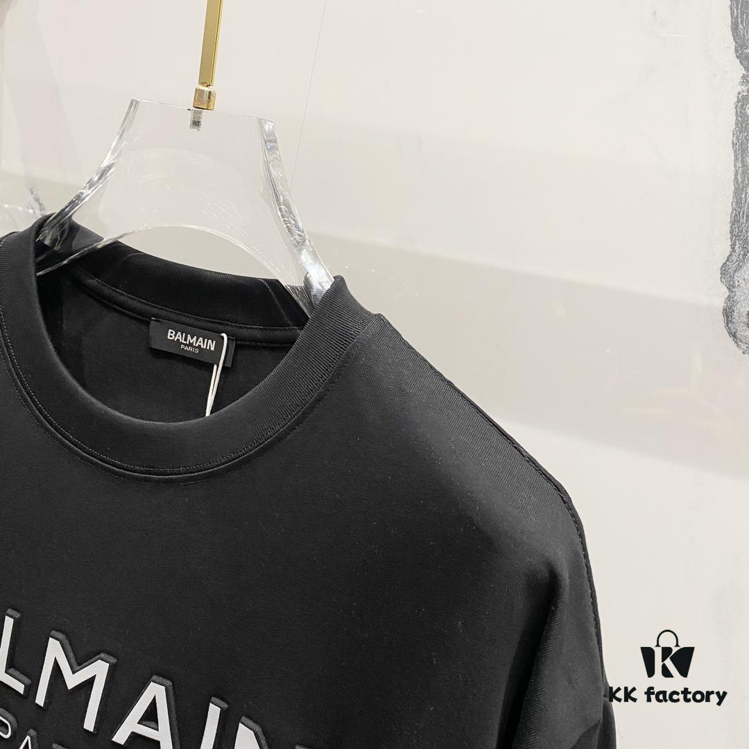 BALMAIN 260g Crew Neck Short Sleeve T-Shirt with Reflective 3M Logo