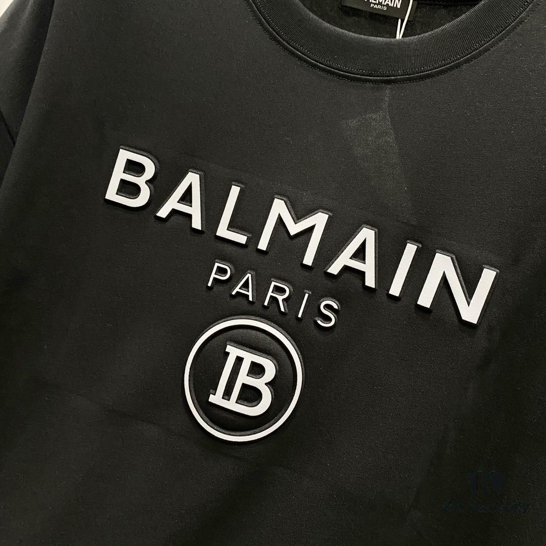 BALMAIN 260g Crew Neck Short Sleeve T-Shirt with Reflective 3M Logo