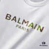 BALMAIN Crew Neck Short Sleeve T-Shirt 260g Classic Gold Foil Logo Print