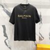 BALMAIN 260g Crew Neck Short Sleeve T-Shirt with Classic Gold Foil Logo Print