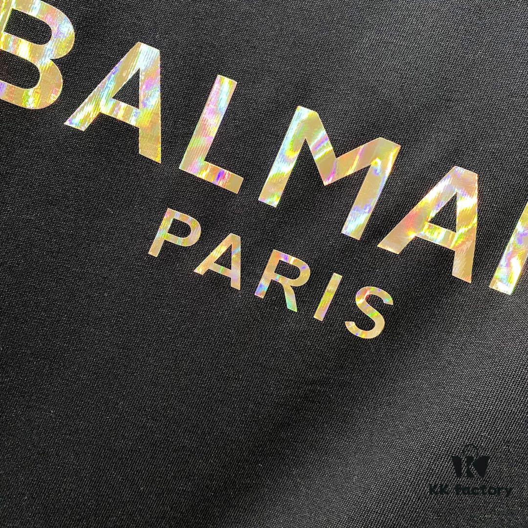 BALMAIN 260g Crew Neck Short Sleeve T-Shirt with Classic Gold Foil Logo Print
