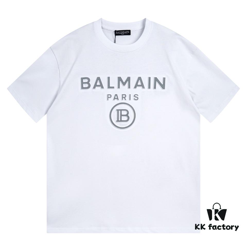 BALMAN Balmain Round Neck Short Sleeve T-Shirt with Minimalist 3D Letter Print Logo, Premium Upgrade