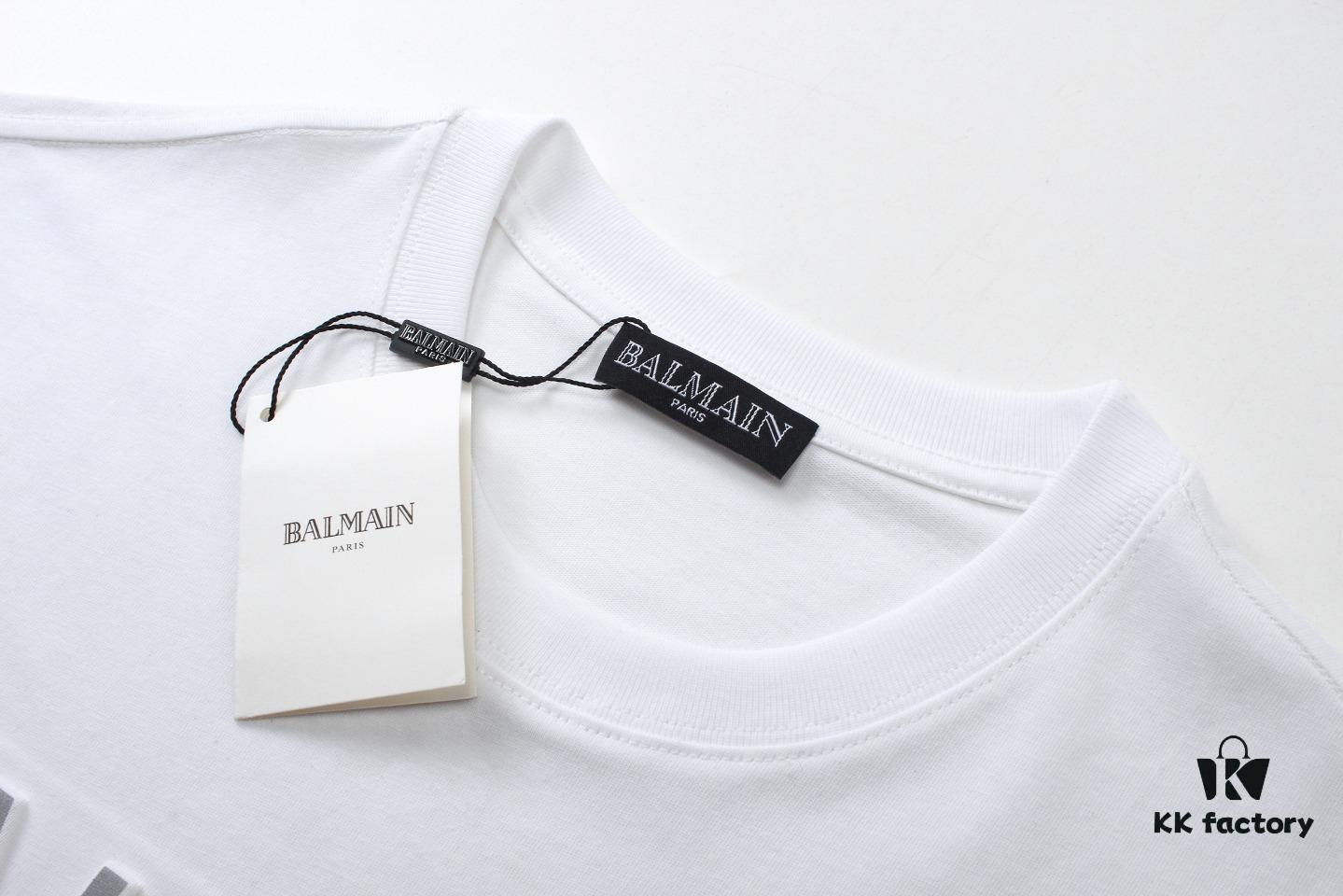 BALMAN Balmain Round Neck Short Sleeve T-Shirt with Minimalist 3D Letter Print Logo, Premium Upgrade