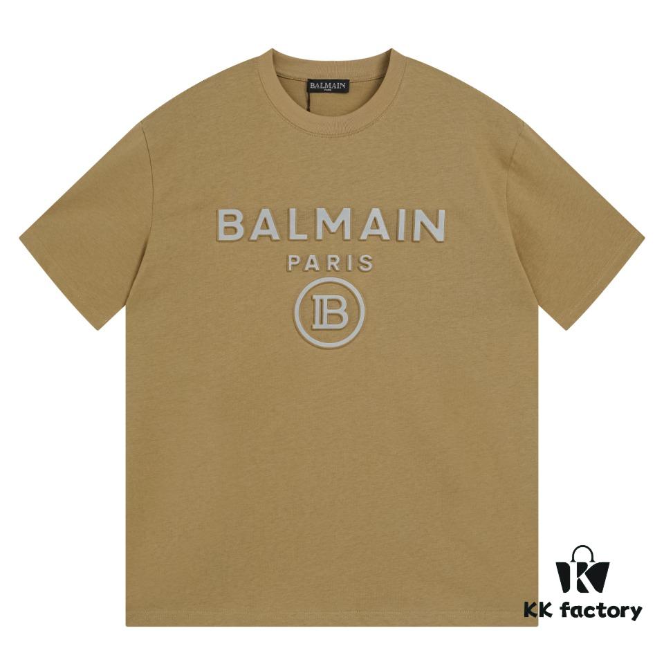 BALMAN Round Neck Short Sleeve T-Shirt with Minimalist 3D Letter Print Logo