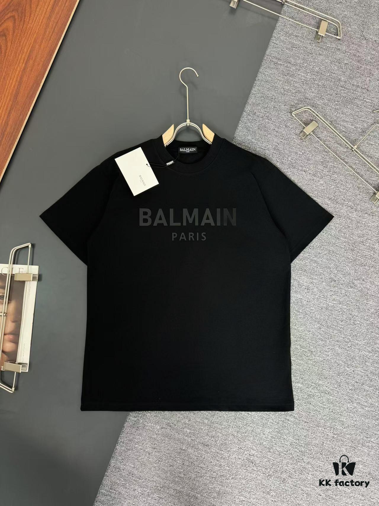 Balmain Heavyweight 320g Cotton T-Shirt, Thick and Breathable Loose-Fit Fashion Short-Sleeve Crew Neck Tee for Spring and Summer