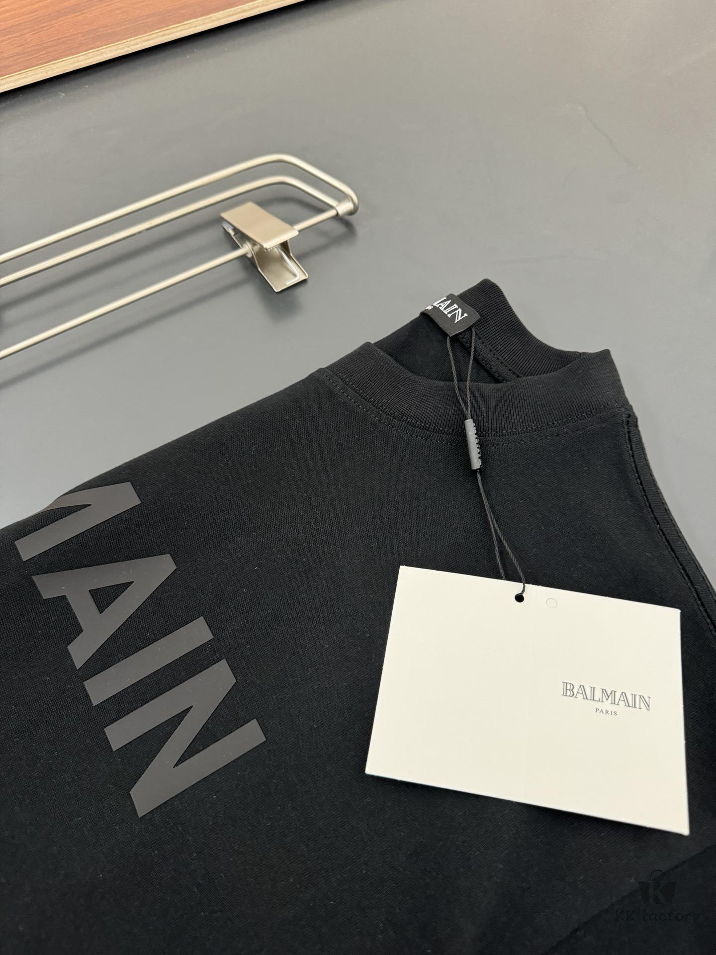 Balmain Heavyweight 320g Cotton T-Shirt, Thick and Breathable Loose-Fit Fashion Short-Sleeve Crew Neck Tee for Spring and Summer