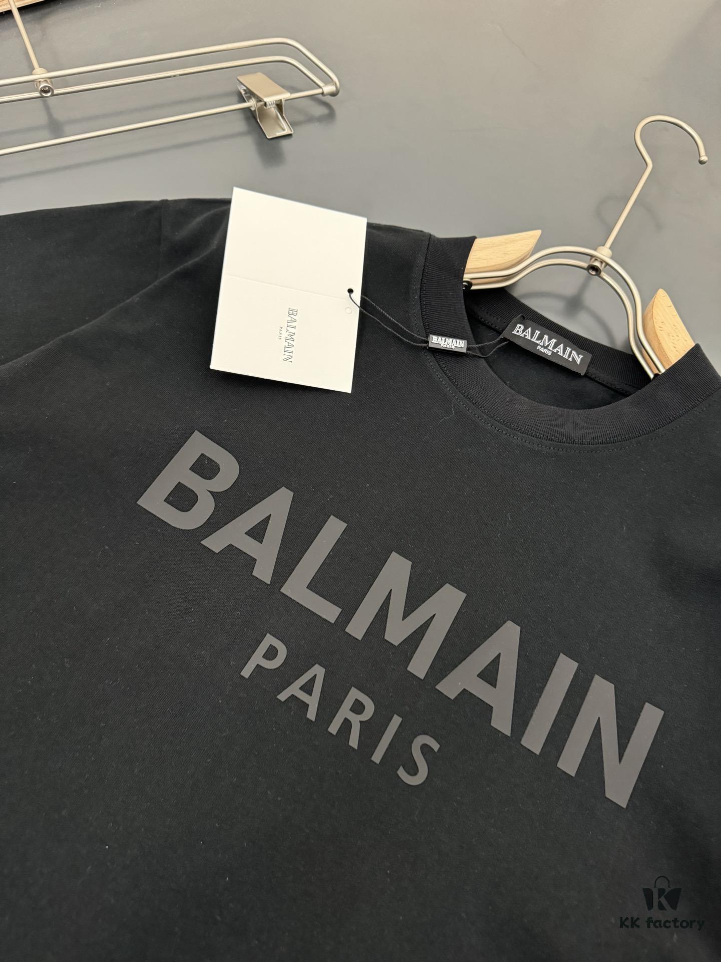 Balmain Heavyweight 320g Cotton T-Shirt, Thick and Breathable Loose-Fit Fashion Short-Sleeve Crew Neck Tee for Spring and Summer