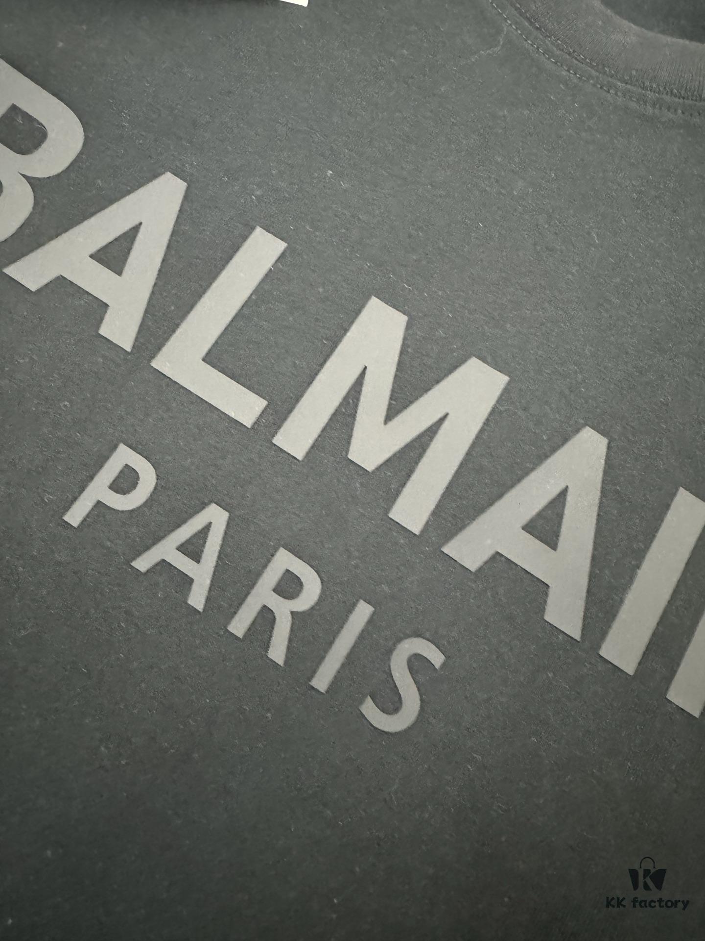 Balmain Heavyweight 320g Cotton T-Shirt, Thick and Breathable Loose-Fit Fashion Short-Sleeve Crew Neck Tee for Spring and Summer